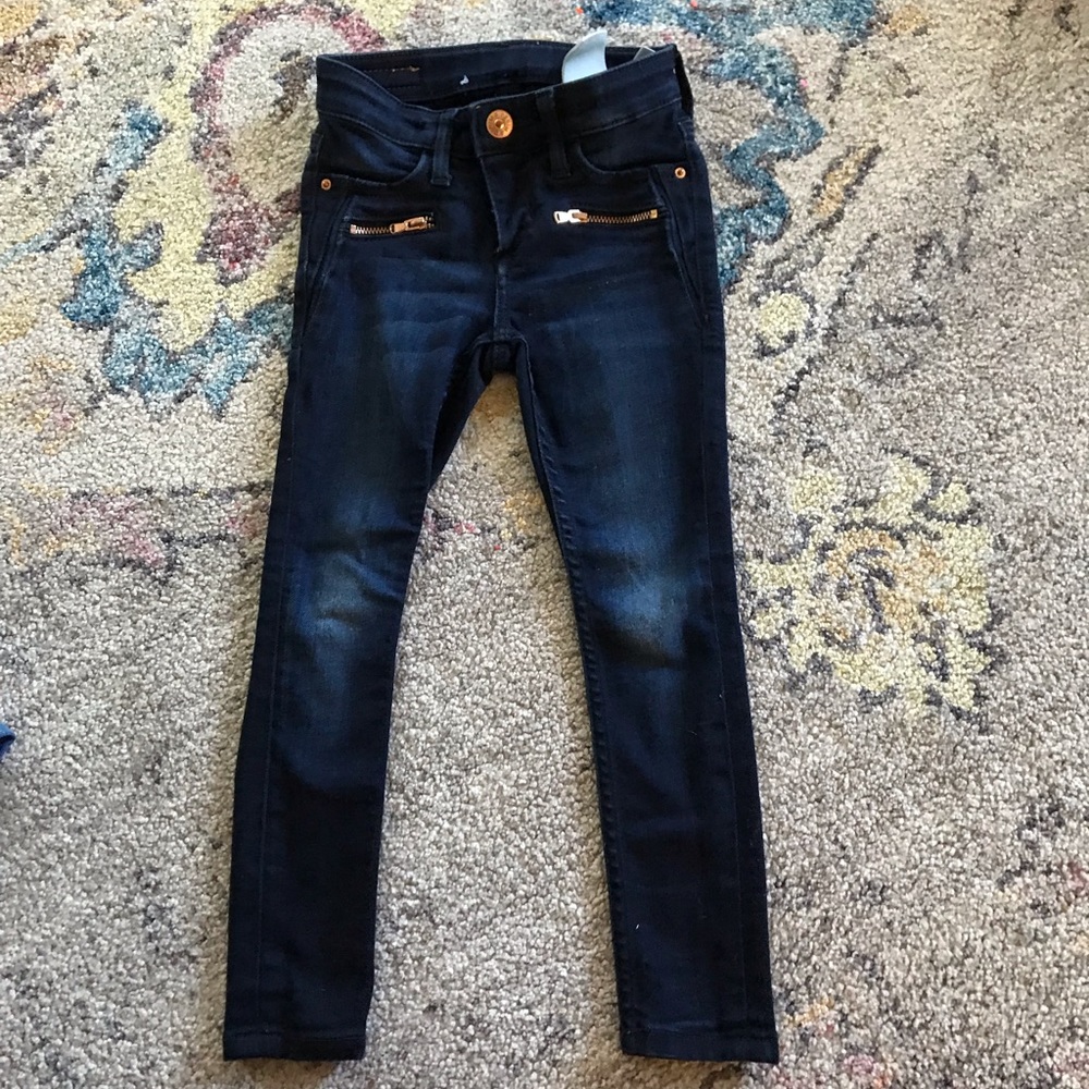 Girls dark denim stretch jeans with zippers